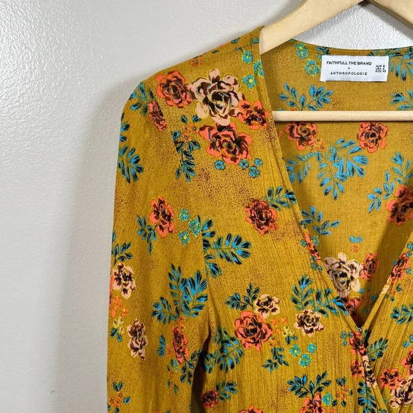 Faithfull The Brand Anthropologie Le Figuaro Floral Wrap Dress Size 2 Yellow - Picture 5 of 12